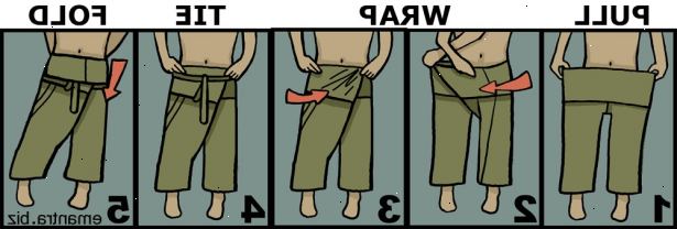 Hvordan til at bære thai fisherman bukser. Løst holde den ene side i midten og træk stramt fra den anden side.